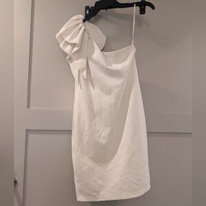 Lulu's One Shoulder White Dress with Ruffle